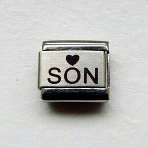 Heart son laser 9mm stainless steel italian charm bracelet link new